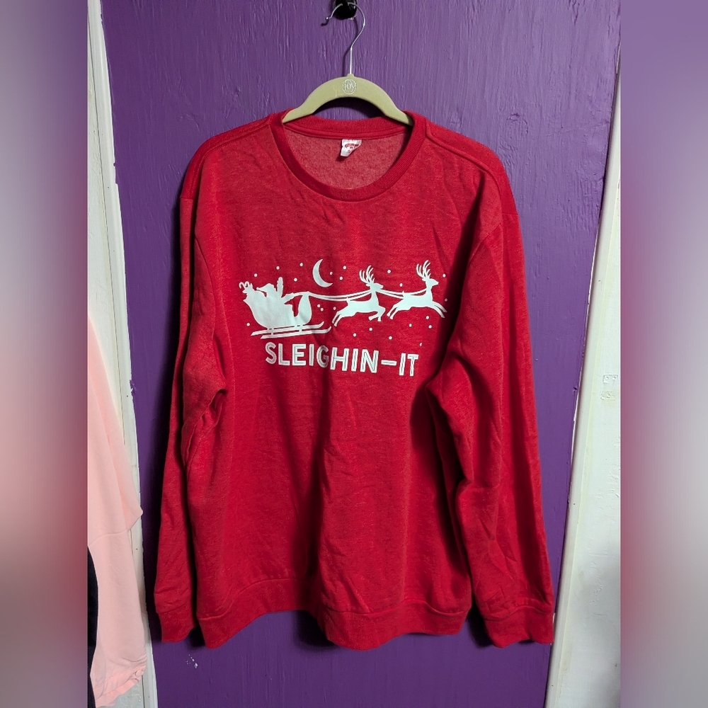 Holiday Time Red White SLEIGHIN-IT Crewneck Sweatshirt XL 1X 2X 16 18 20